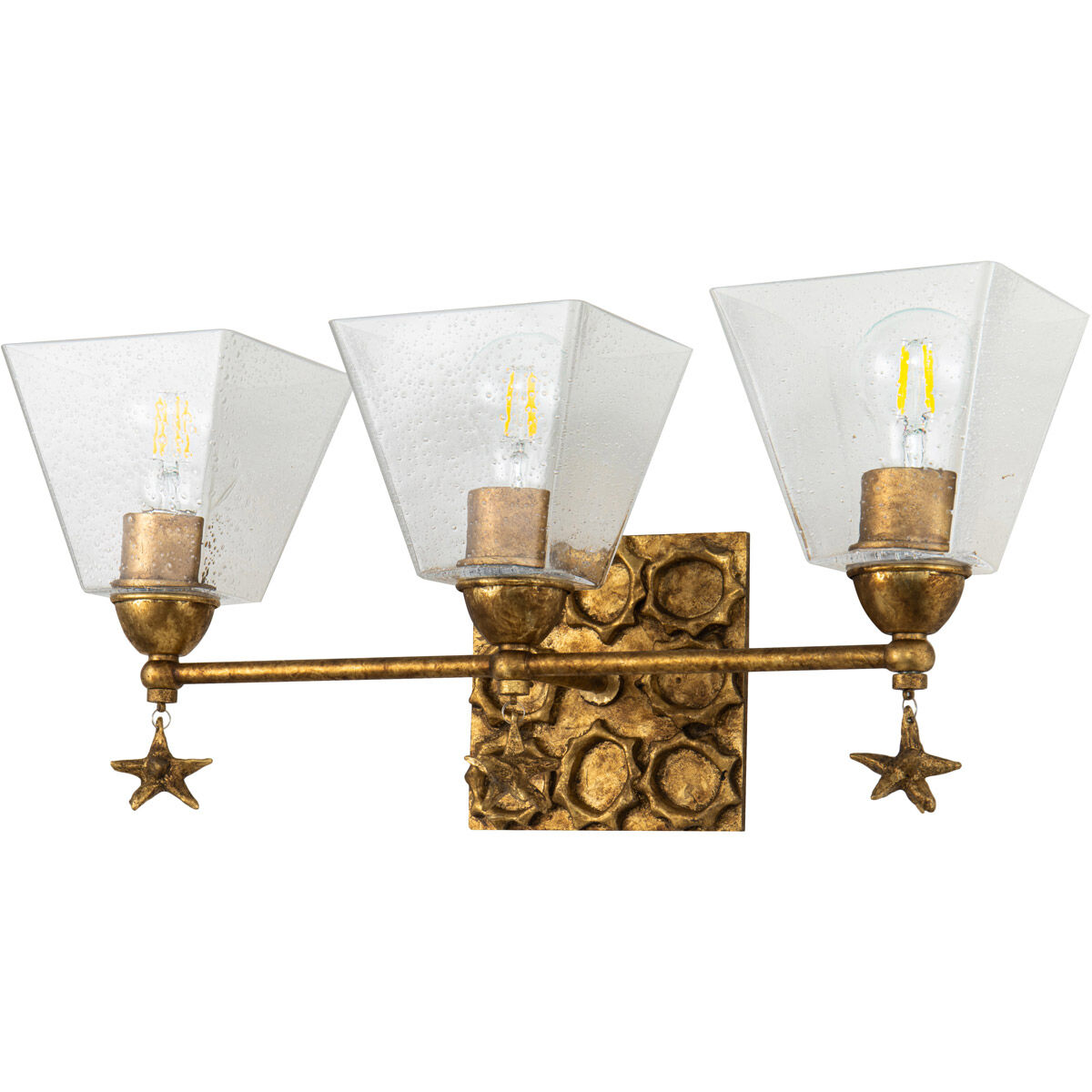 Star 3 Light 22 inch Gold leaf Bath Light Wall Light in Gold Leaf with Antique
